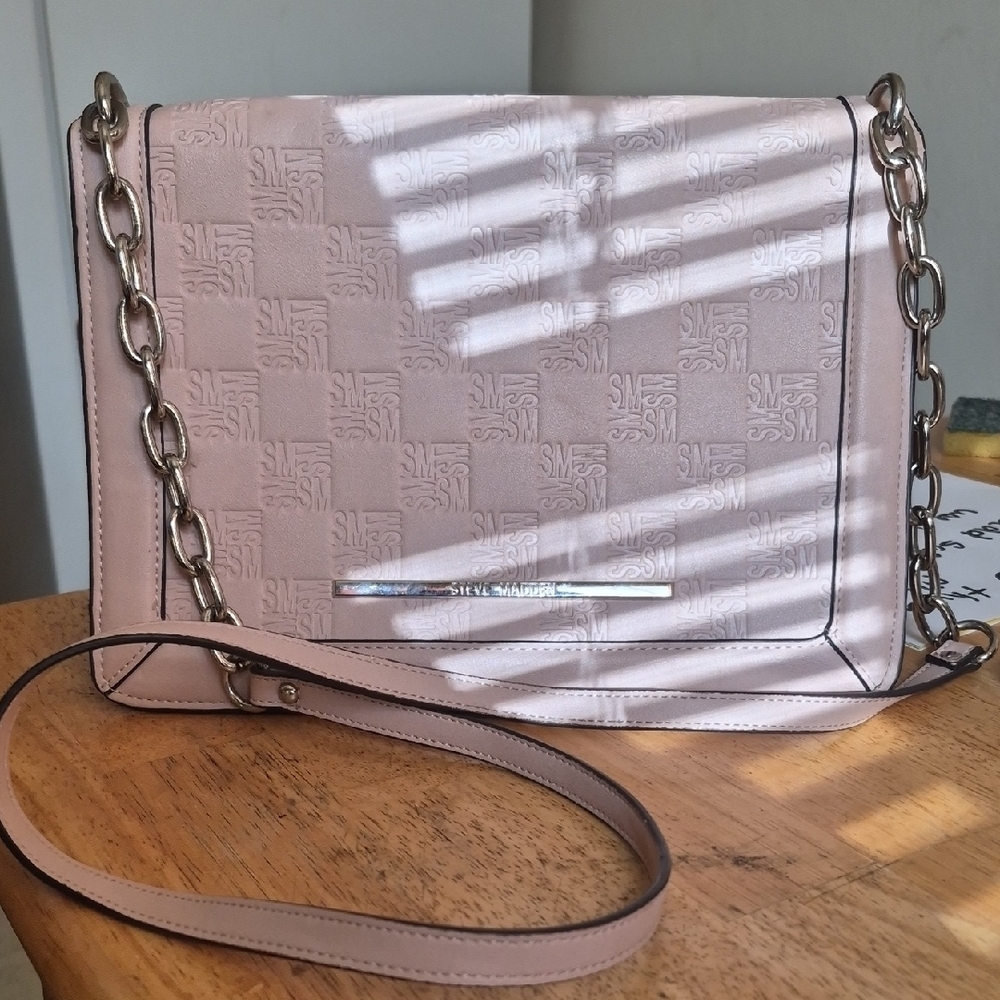 Steve Madden Blush Pink Embossed Shoulder Bag I Call Postal Mail Bag Folds Over